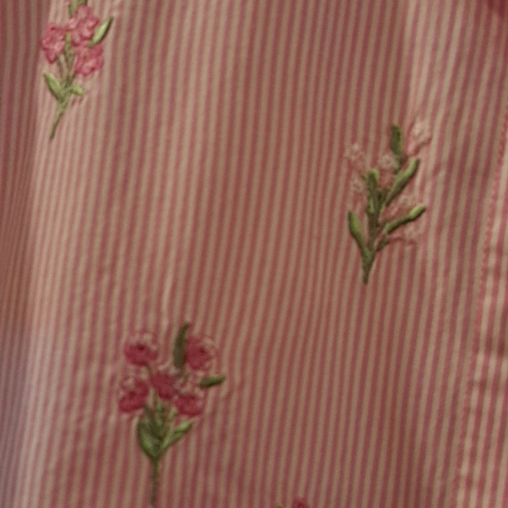 Basic Editions Floral Embroidered Button Down Shirt Pink Striped size M - Picture 12 of 16